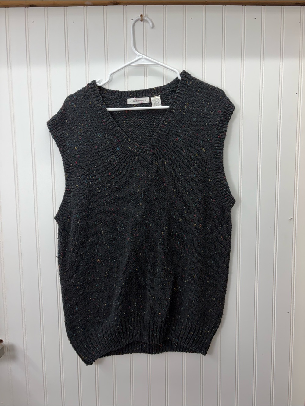 Claiborne grandpa Charcoal cotton Speckled Knit V-Neck pullover Sweater Vest